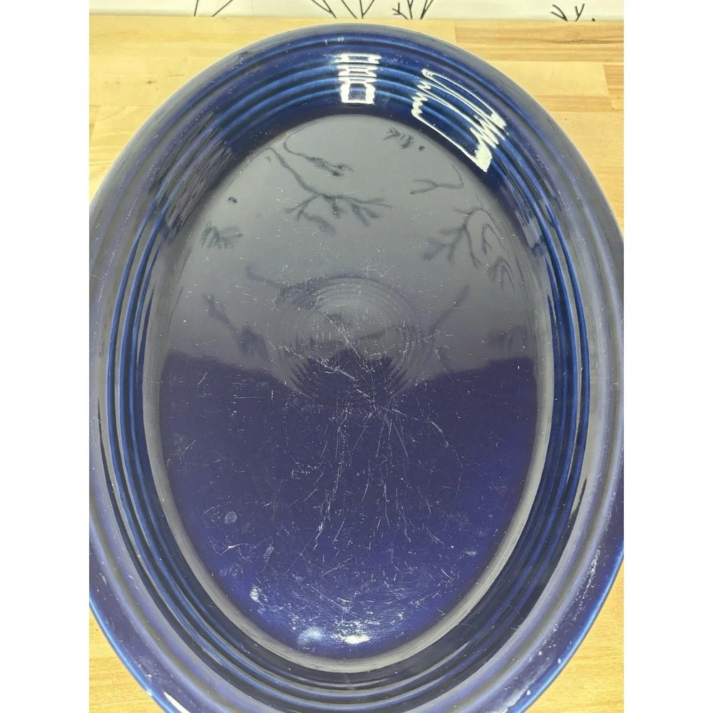 Fiesta Homer Laughlin Dark Blue Oval‎ Ceramic Platter 13 3/8